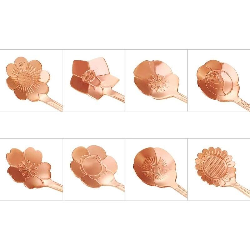 Hot Sale 16 Pcs Set Stainless Steel Flower Coffee Spoon Dessert Sugar Ice Cream Stirring Tea Milkshake Spoon Set for Tableware K