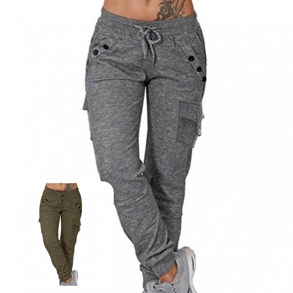 Women Solid Cargo Pants Multicolor Stretch Casual Lacing Drawstring High Waist Bottoms Trousers Fitness Tracksuit Dropshipping(#White 1)