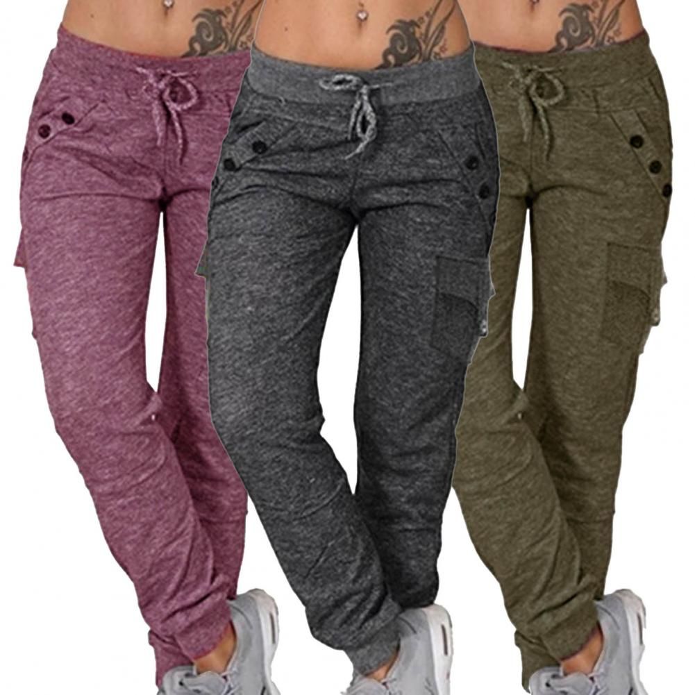 Women Solid Cargo Pants Multicolor Stretch Casual Lacing Drawstring High Waist Bottoms Trousers Fitness Tracksuit Dropshipping(#White 1)