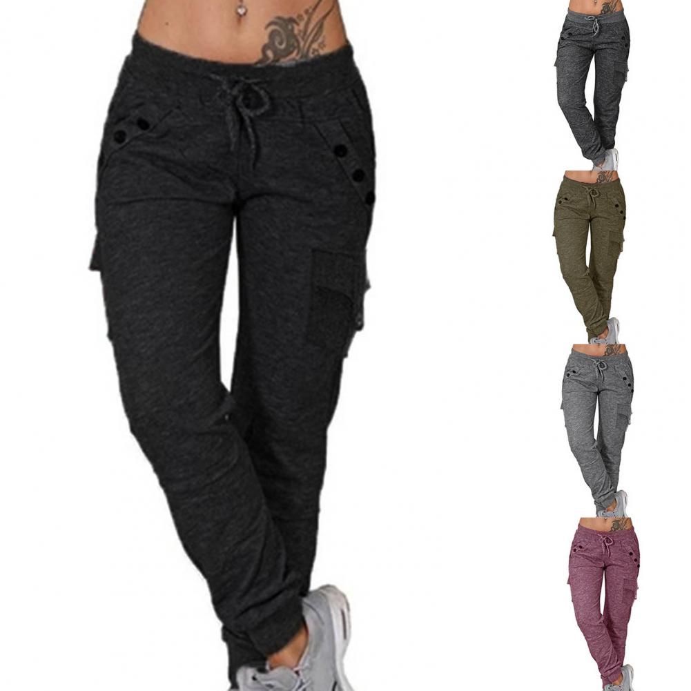Women Solid Cargo Pants Multicolor Stretch Casual Lacing Drawstring High Waist Bottoms Trousers Fitness Tracksuit Dropshipping(#White 1)