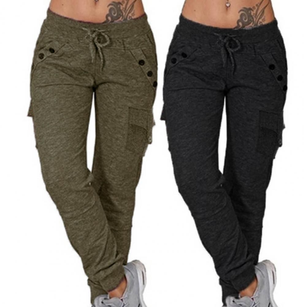 Women Solid Cargo Pants Multicolor Stretch Casual Lacing Drawstring High Waist Bottoms Trousers Fitness Tracksuit Dropshipping(#White 1)
