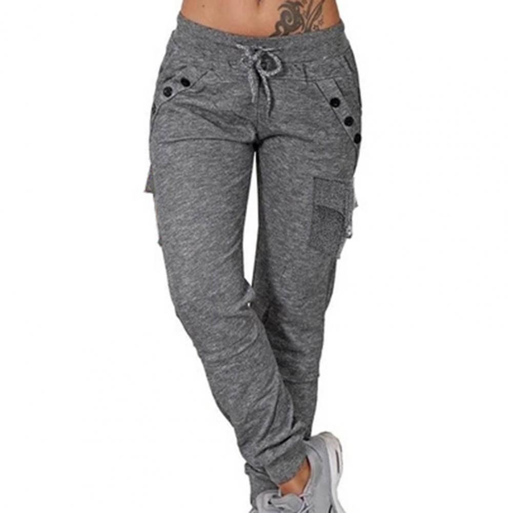 Women Solid Cargo Pants Multicolor Stretch Casual Lacing Drawstring High Waist Bottoms Trousers Fitness Tracksuit Dropshipping(#White 1)