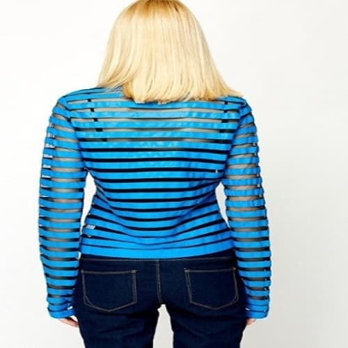 PU Faux Leather Mesh Stripe Jacket