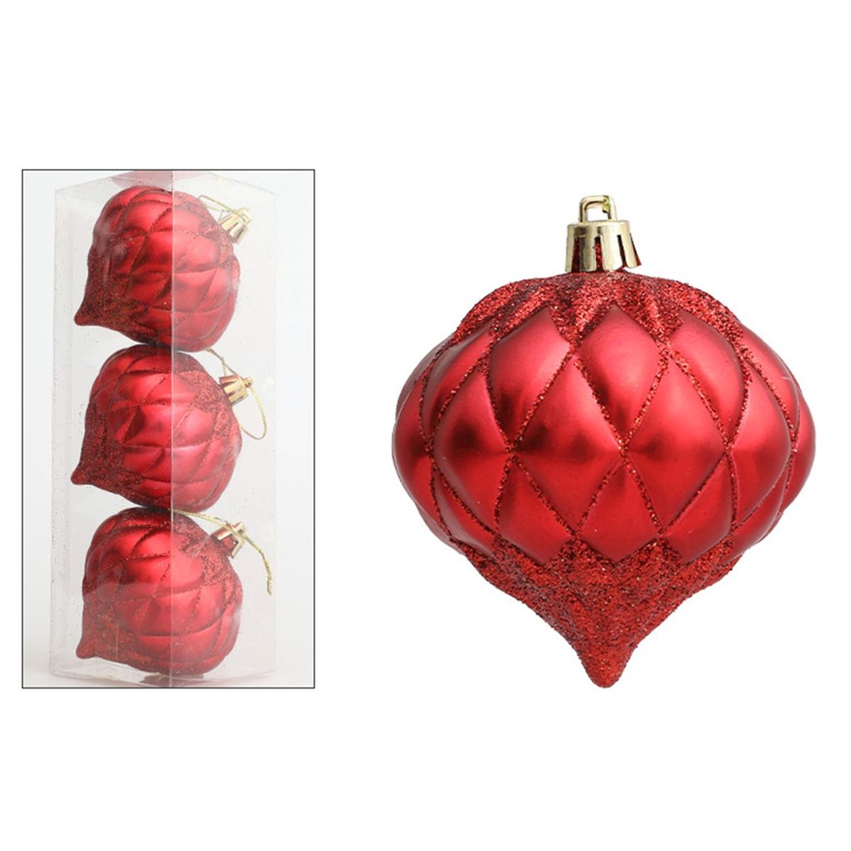 3PcsBox Threaded Ball Christmas Tree Decorations Hanging Ball Red