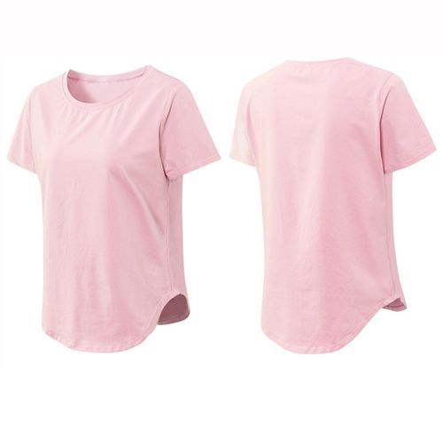 Women Summer Sports T-Shirt Short Sleeve Running Loose Yoga Top（Pink）