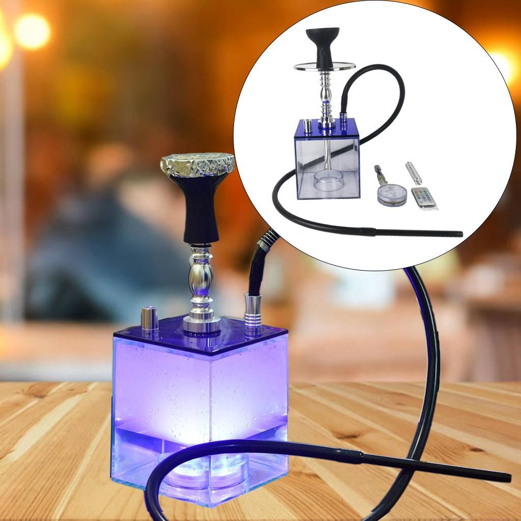 1 Hose Hookah Complete Set Easy Assemble Acrylic With LED Light Blue