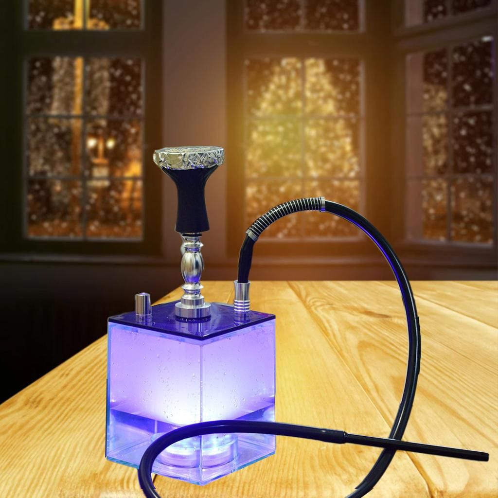 1 Hose Hookah Complete Set Easy Assemble Acrylic With LED Light Blue