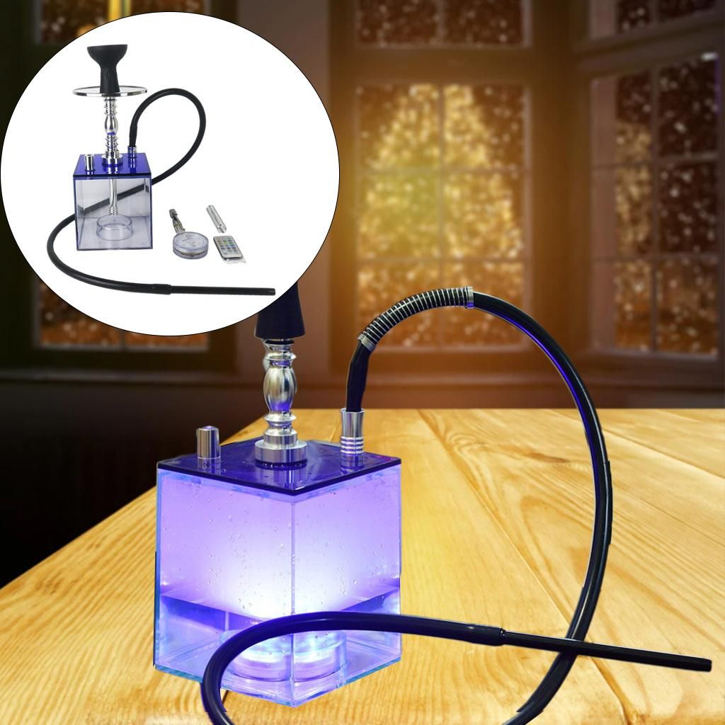 1 Hose Hookah Complete Set Easy Assemble Acrylic With LED Light Blue