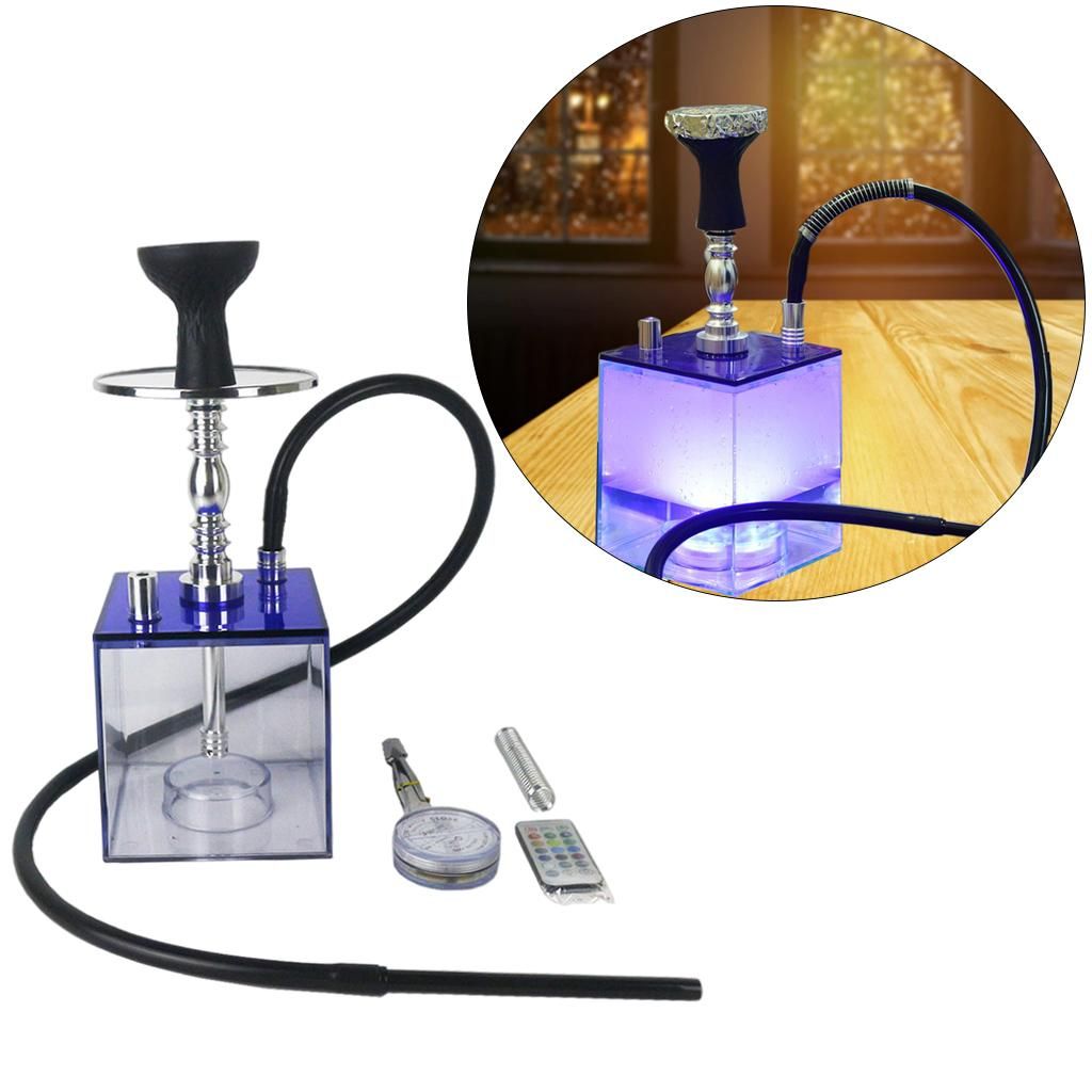 1 Hose Hookah Complete Set Easy Assemble Acrylic With LED Light Blue