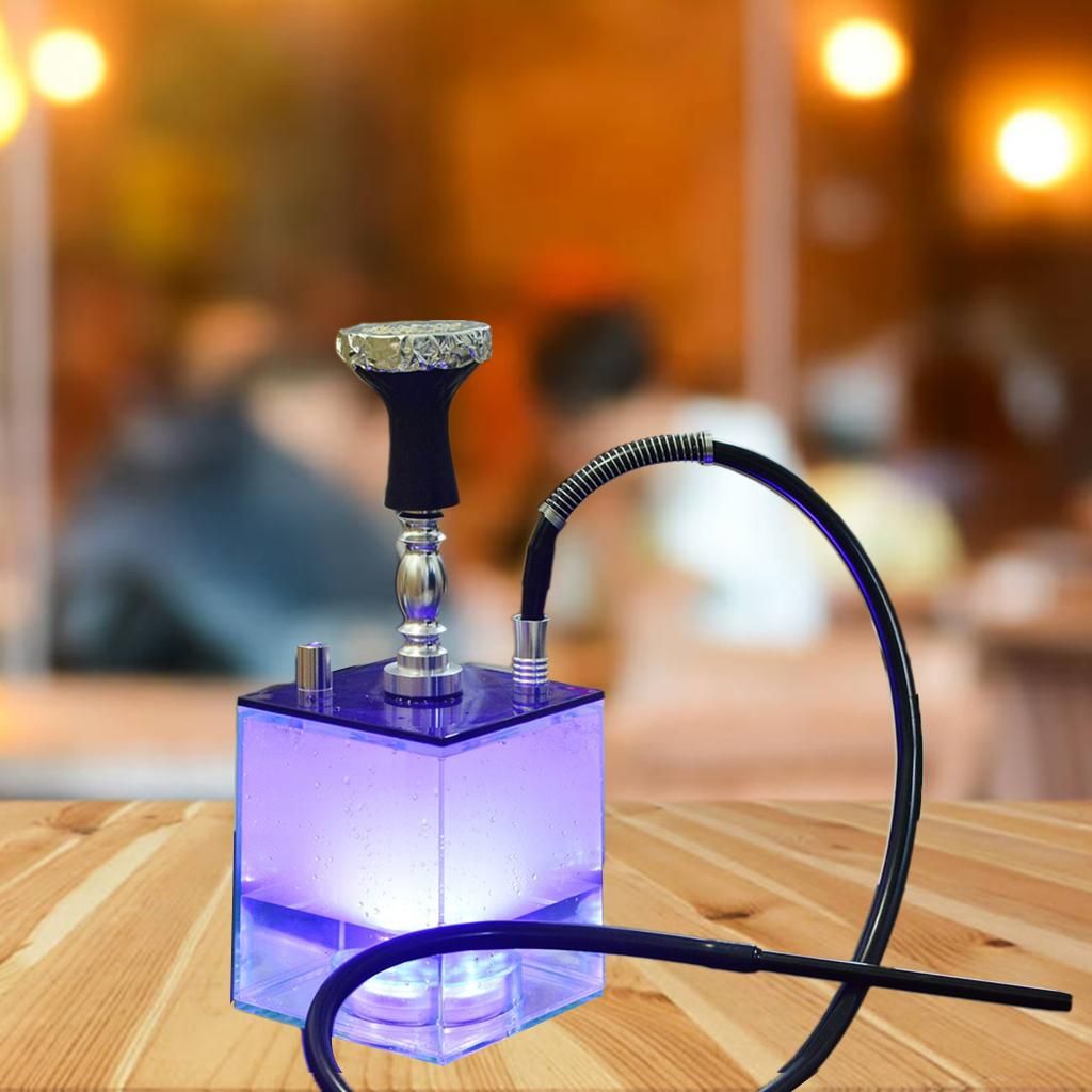 1 Hose Hookah Complete Set Easy Assemble Acrylic With LED Light Blue