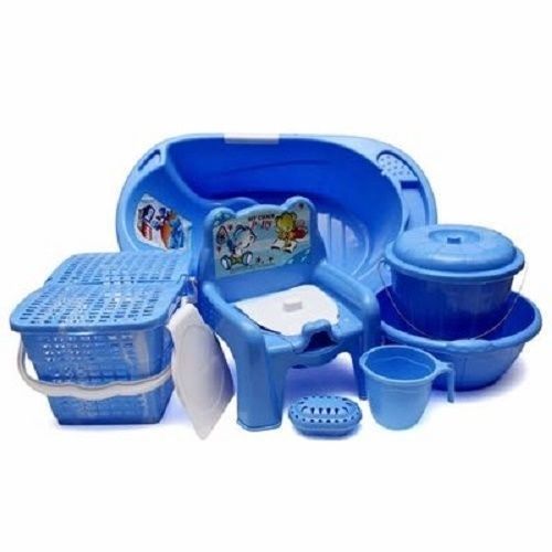 Baby Bath Set 7pcs - Blue + Pop Up Baby Bed Net - Blue