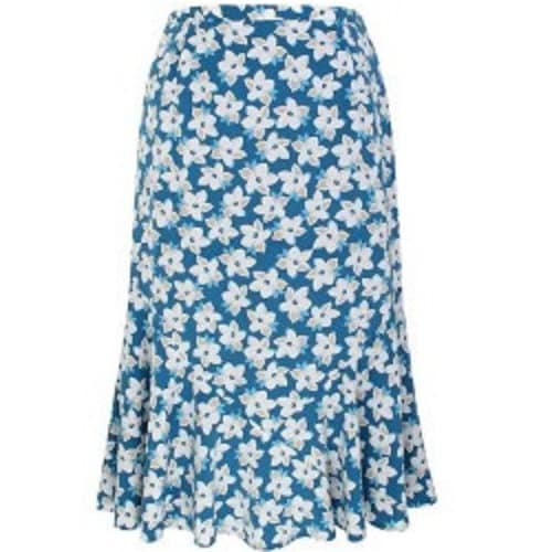 Women's Blue Botanical Garden Print Fit and Flare Skirt