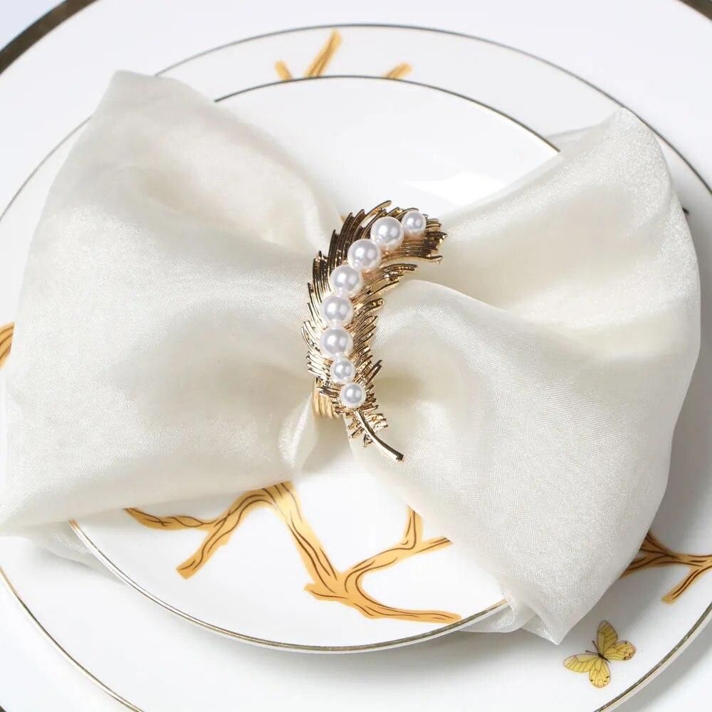 10pcs Pearl pea plant napkin buckle metal feather napkin ring hotel napkin ring
