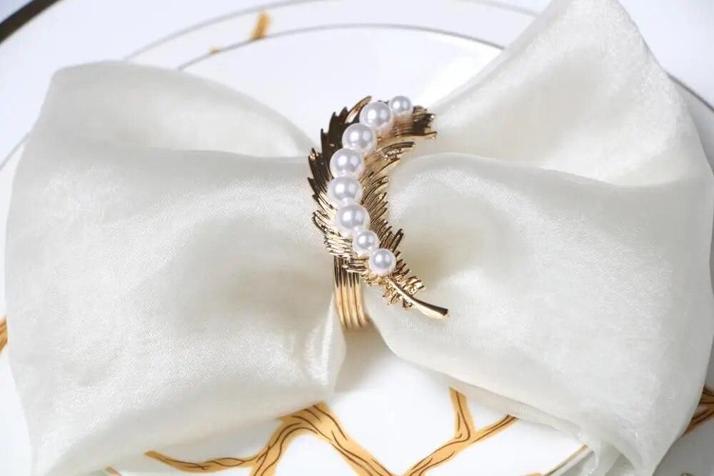 10pcs Pearl pea plant napkin buckle metal feather napkin ring hotel napkin ring