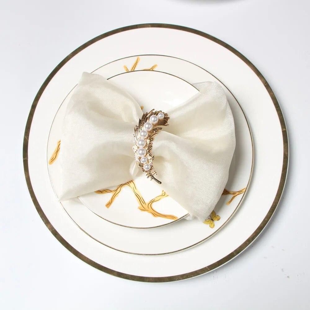 10pcs Pearl pea plant napkin buckle metal feather napkin ring hotel napkin ring