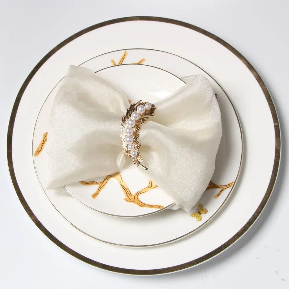 10pcs Pearl pea plant napkin buckle metal feather napkin ring hotel napkin ring
