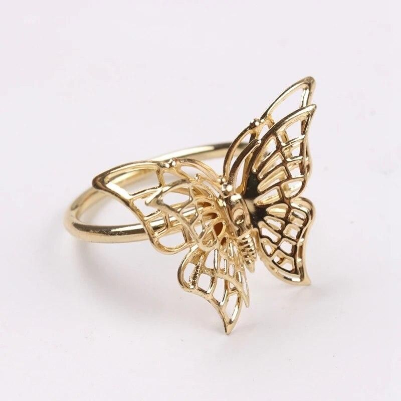 6Pcs Creative Golden Butterfly Napkin Ring Napkin Buckle Restaurant Napkin Ring Plating Towel Buckle Hotel Table Decoration