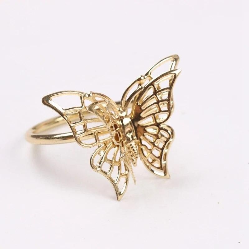 6Pcs Creative Golden Butterfly Napkin Ring Napkin Buckle Restaurant Napkin Ring Plating Towel Buckle Hotel Table Decoration