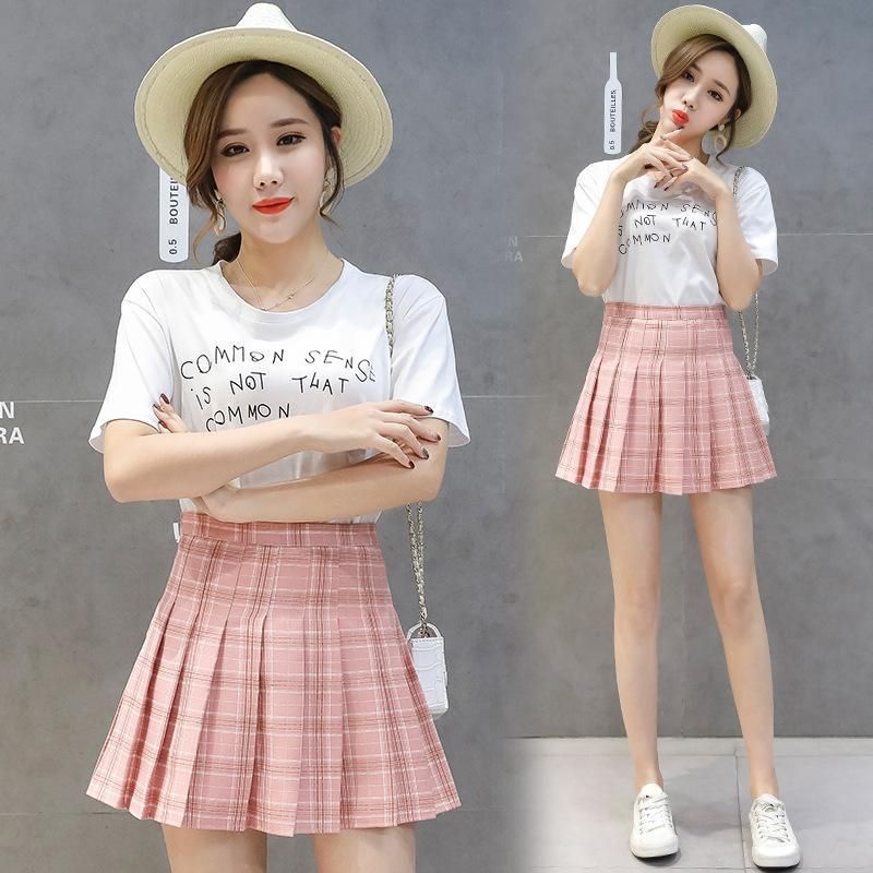 Women Girls Mini Skirt Short High Waist Pleated Skater Tennis Pink M