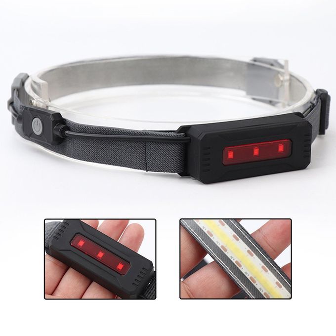 Head  Flashlight Re Hargeable Outdoor Headlights For Running With Red Light-black