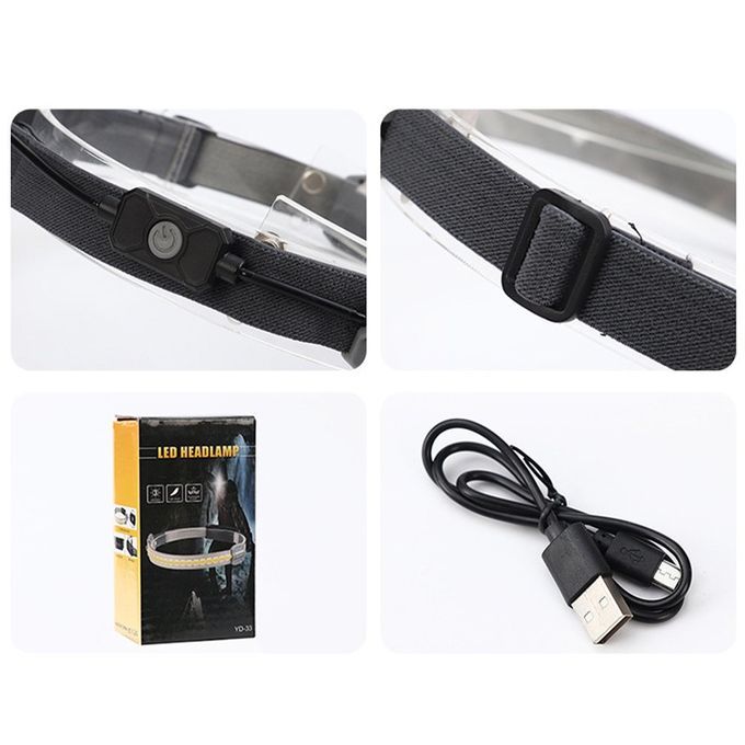 Head  Flashlight Re Hargeable Outdoor Headlights For Running With Red Light-black