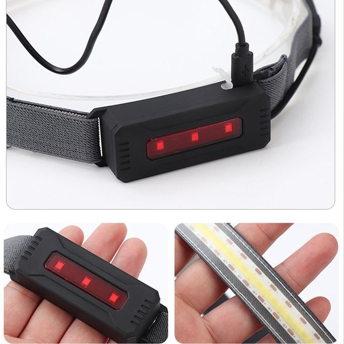 Head  Flashlight Re Hargeable Outdoor Headlights For Running With Red Light-black