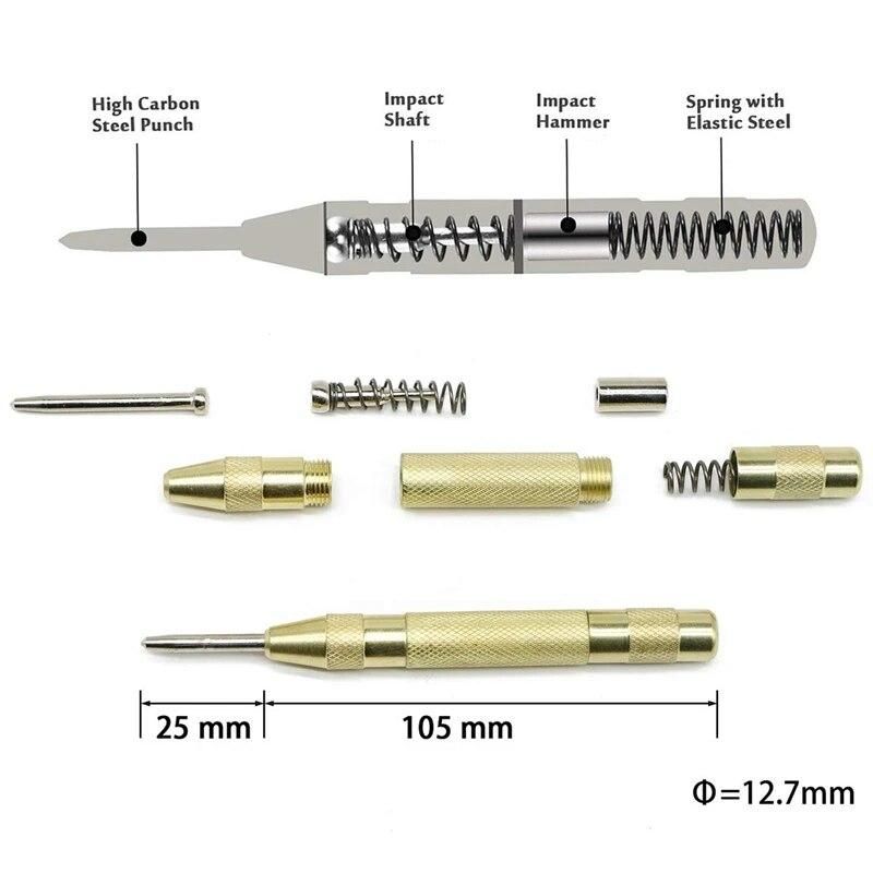 1/4 inch HSS Spiral Hex Shank Combination Drill Screw Tap Bit Set (M3-M10) With Automatic Spring Loaded Center Punch Tool