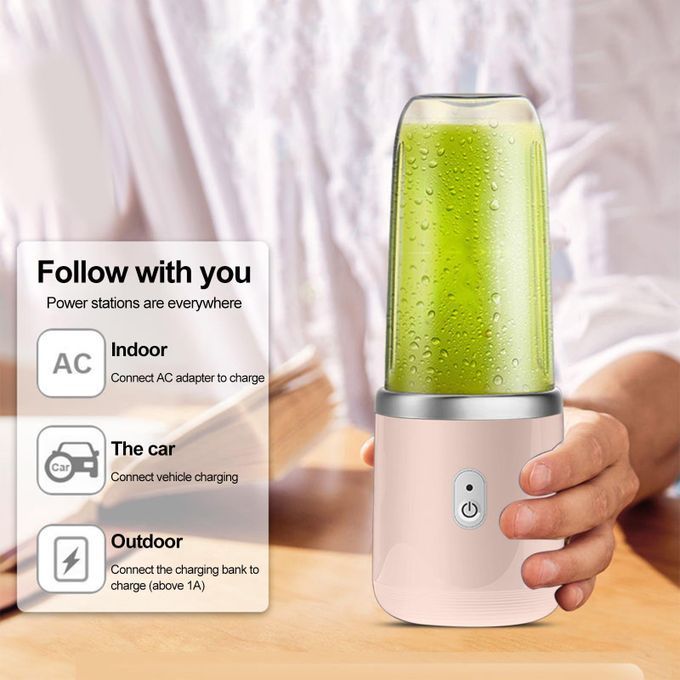 Travel 6 Blades Mini Juicer USB Charging Smoothies Pink With Cup Lid