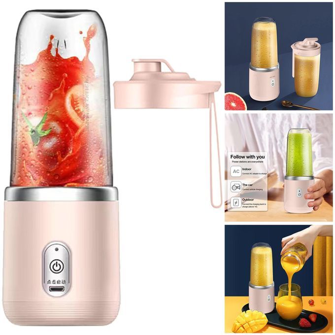 Travel 6 Blades Mini Juicer USB Charging Smoothies Pink With Cup Lid