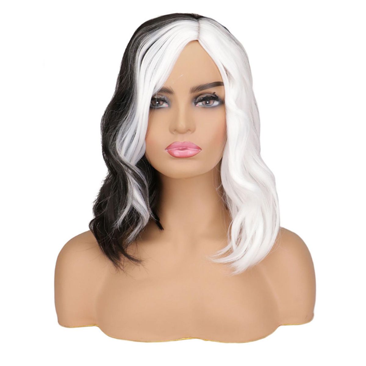 Black and White Wig Short Wavy Synthetic Wigs Short Wavy Over Shoulder Length Women Full Bang Heat Resistant  for Halloween Magic Show Cosplay