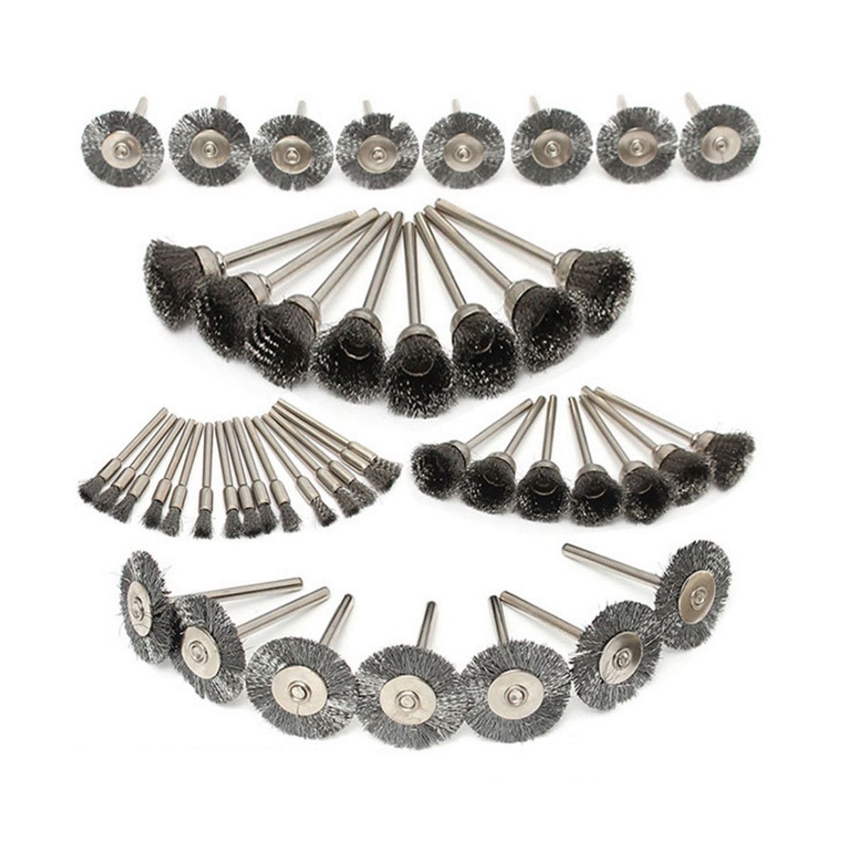 45-Pieces Stainless Steel Wire Brush Wheel Set 1/8'' Shank