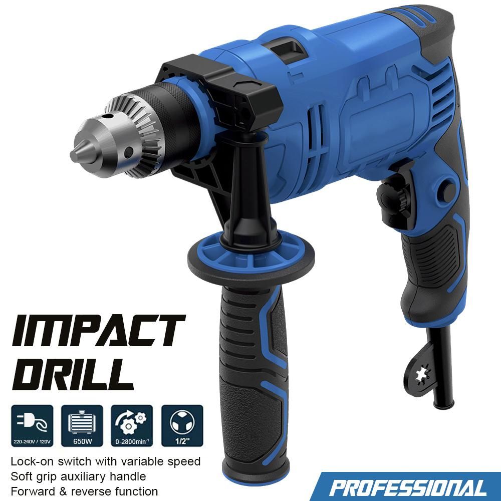 Hammer Drill 650W 5.5A 3000RPM Hammer Drill 2 in 1 Handle 360° Rotating Chuck Size 0-13mm 1/2Inch UK