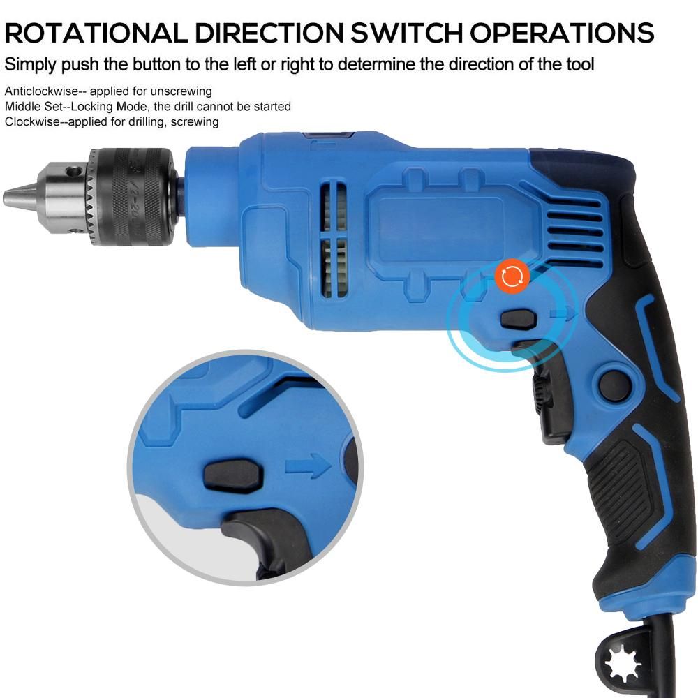 Hammer Drill 650W 5.5A 3000RPM Hammer Drill 2 in 1 Handle 360° Rotating Chuck Size 0-13mm 1/2Inch UK