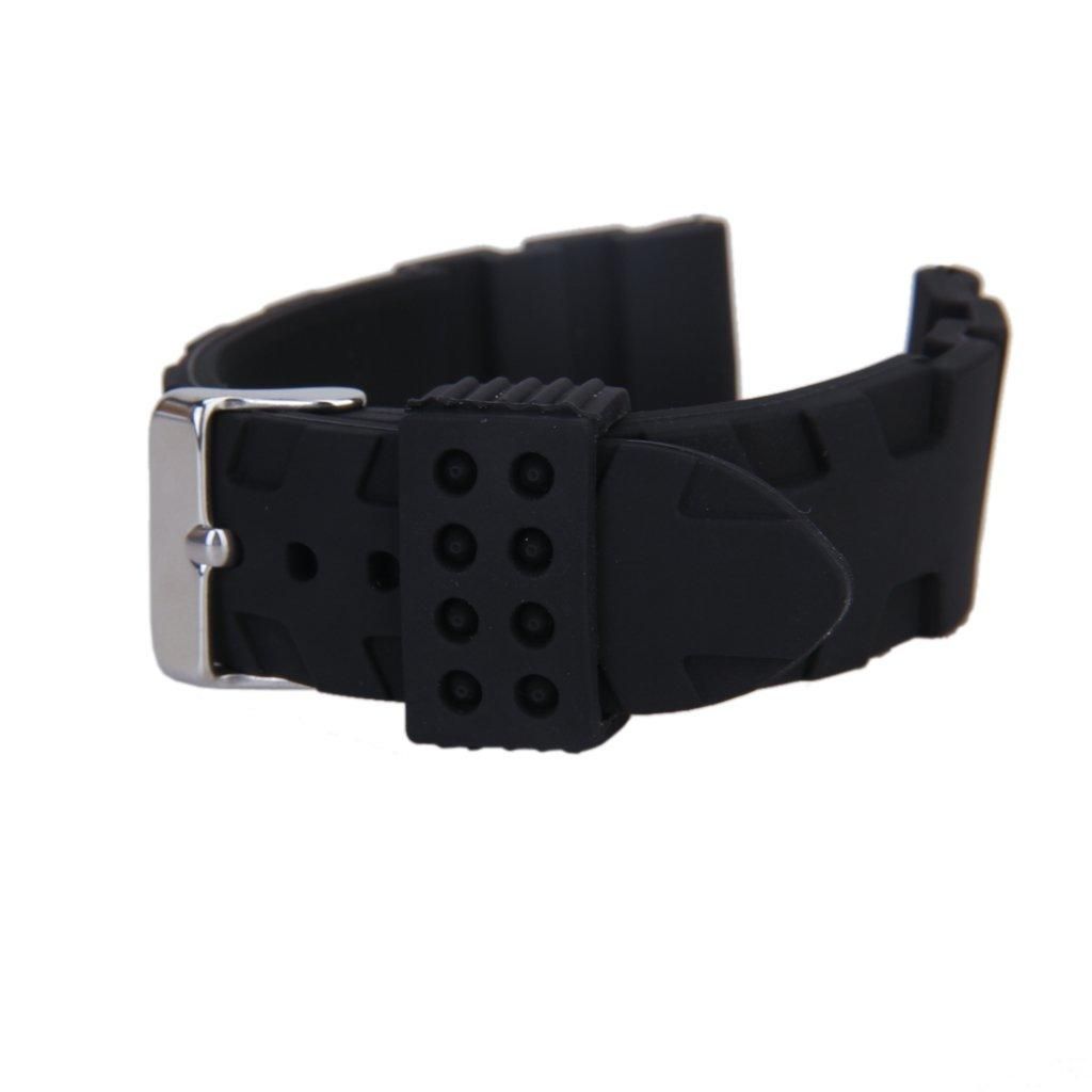 Black Silicone Rubber Watch Bracelet Band Curved Stainless