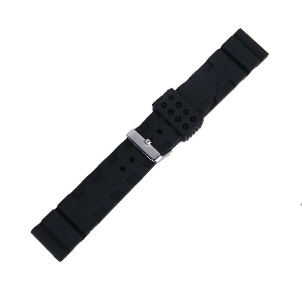 Black Silicone Rubber Watch Bracelet Band Curved Stainless