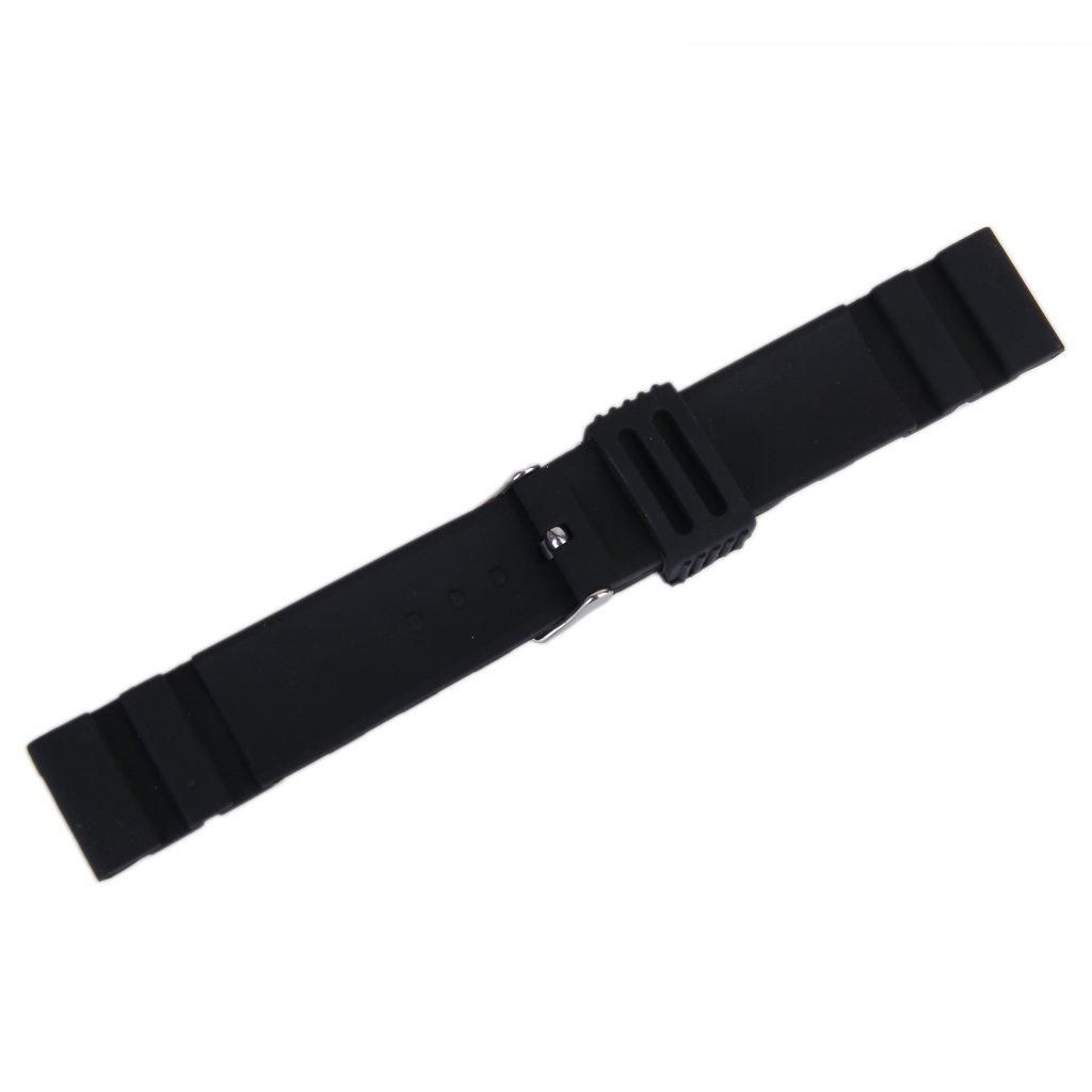 Black Silicone Rubber Watch Bracelet Band Curved Stainless