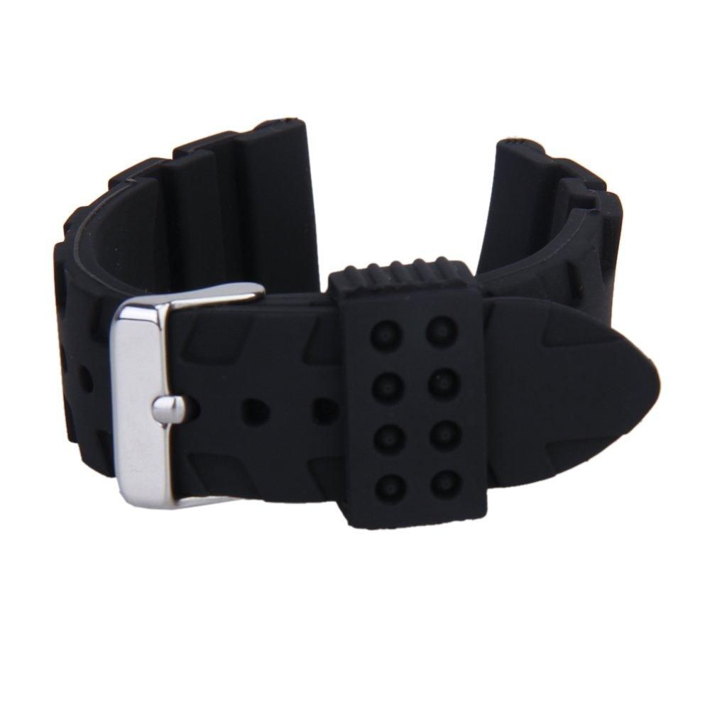 Black Silicone Rubber Watch Bracelet Band Curved Stainless