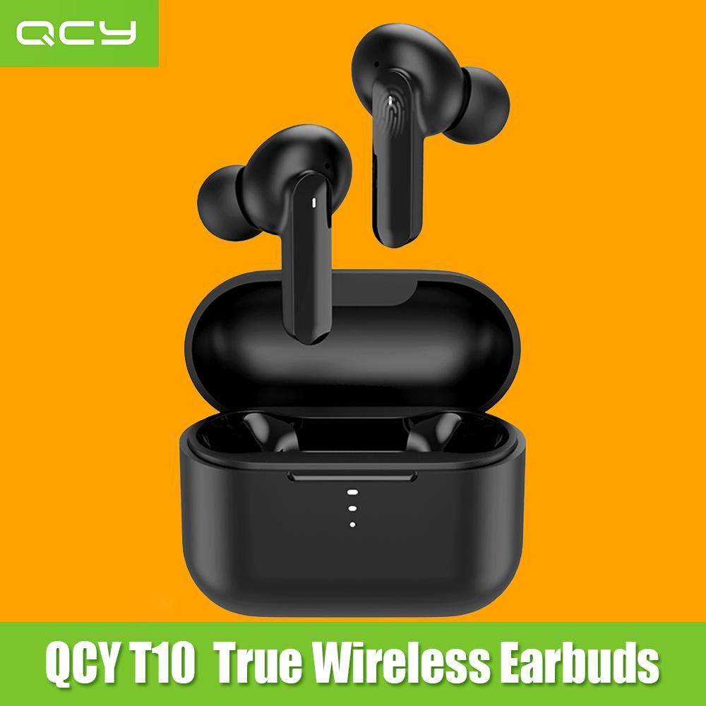 QCY T10 True Wireless Earbuds BT Headphones Dual Balanced Armature Drivers 4 Microphones Noise Cancellation Touch Control IPX5 Waterproof Sports Headphones for Gaming Sports Gym