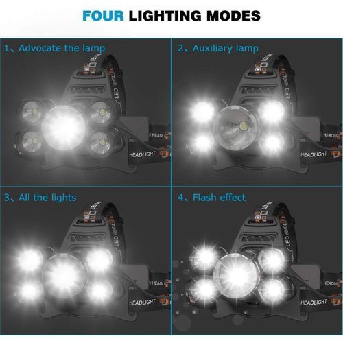 Headlight 40000 Lumen 5T6+Q5 LED Flashlight Torch Lanterna Head Light With Battery Charger