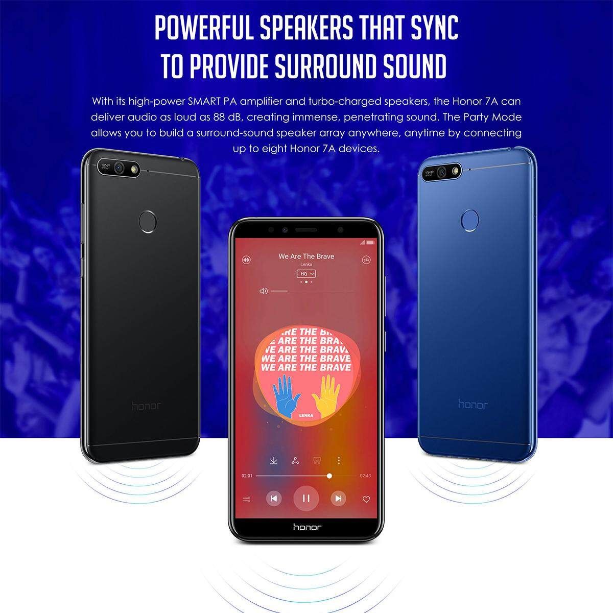 HUA WEI Honor 7A AUM-L29 5.7 Inch 2GB RAM 16GB ROM Snapdragon 430 Octa Core 4G Smartphone -- Blue / Black Black
