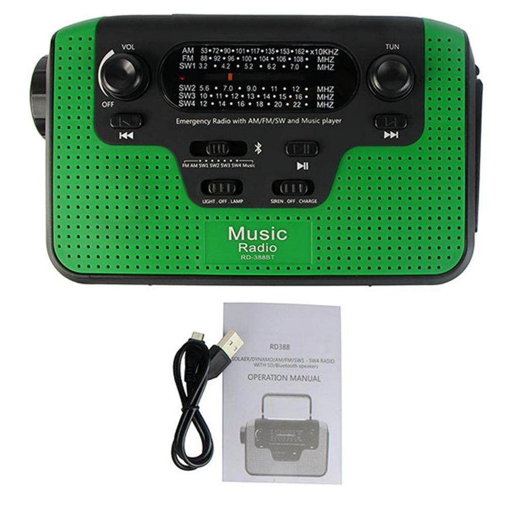 FM/AM/SW Solar Hand Crank Emergency Radio USB Bluetooth Speaker LED Flashlight Green Green (green)