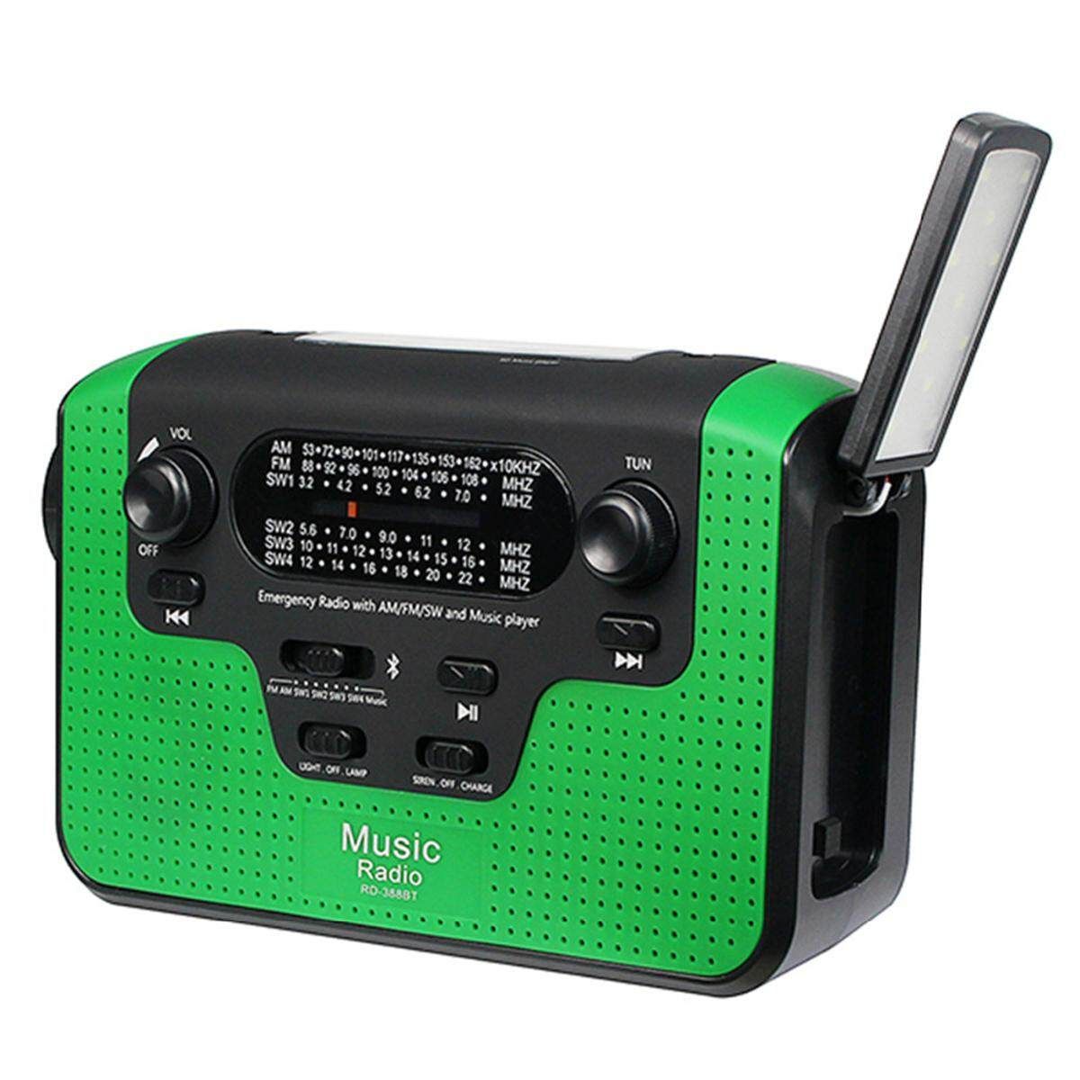 FM/AM/SW Solar Hand Crank Emergency Radio USB Bluetooth Speaker LED Flashlight Green Green (green)