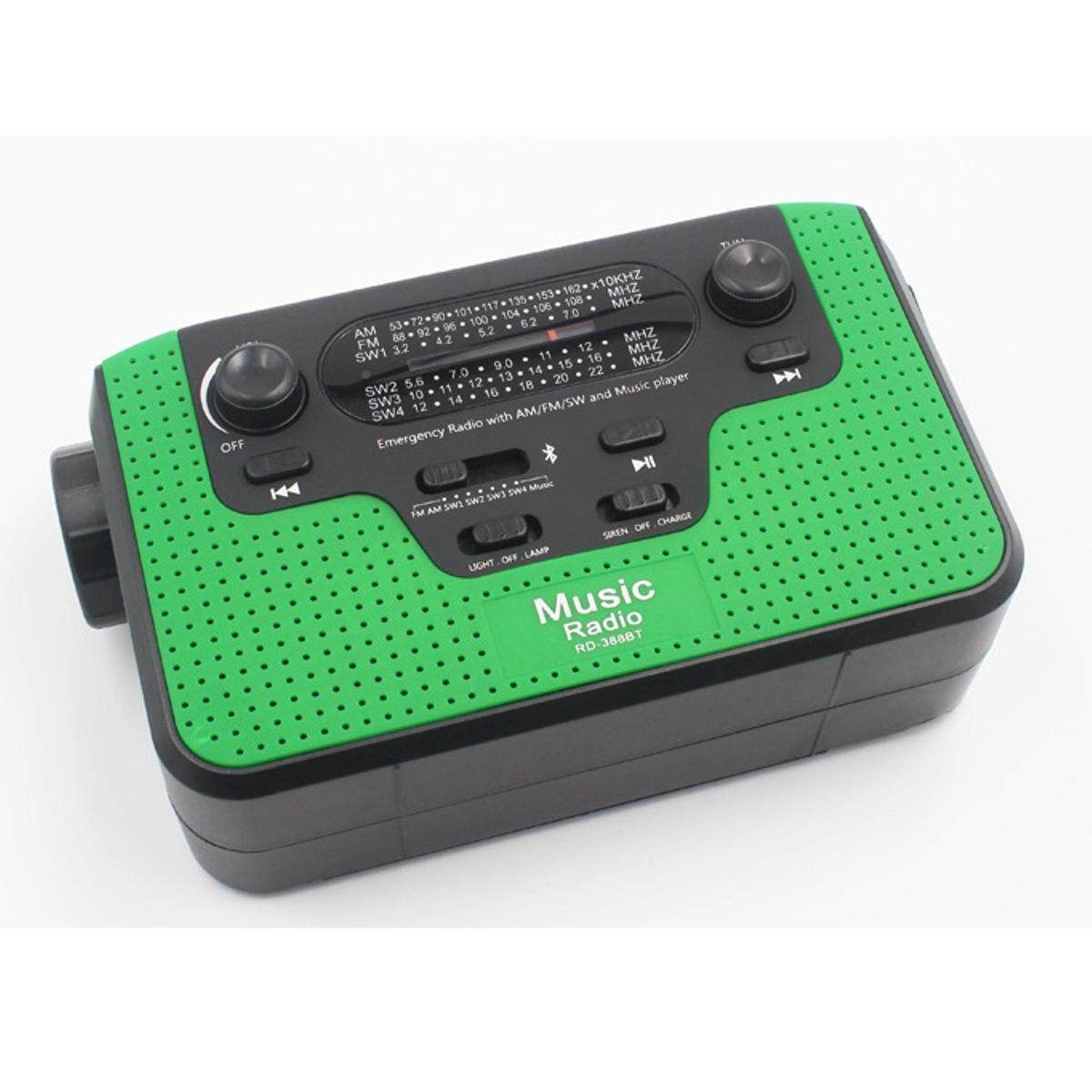 FM/AM/SW Solar Hand Crank Emergency Radio USB Bluetooth Speaker LED Flashlight Green Green (green)