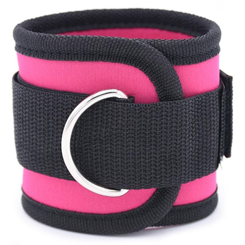 Adjustable D-Ring Ankle Strap Buckle Body Building Resistance Band Gym Multi Thigh Leg Ankle Cuffs Power Weight Lifting Fitness Rope Rose Red