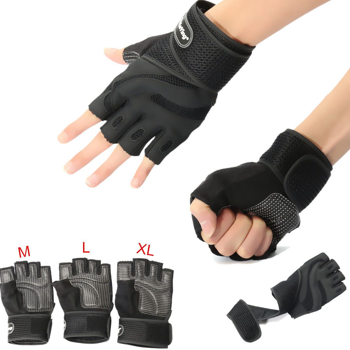Men Weight Lifting Gym Sport Exercise Training Fitness Wrist Wrap Black XL XL