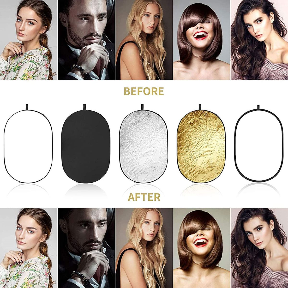 60x90cm 5 In 1 Photography Lighting Reflector Disc Collapsible Studio Reflector