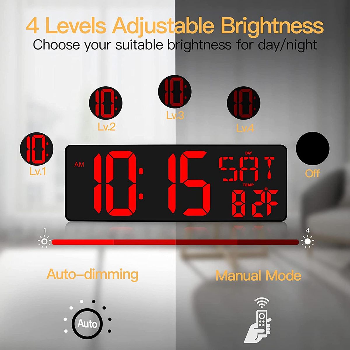 Large Digital Wall Clock With Remote Control