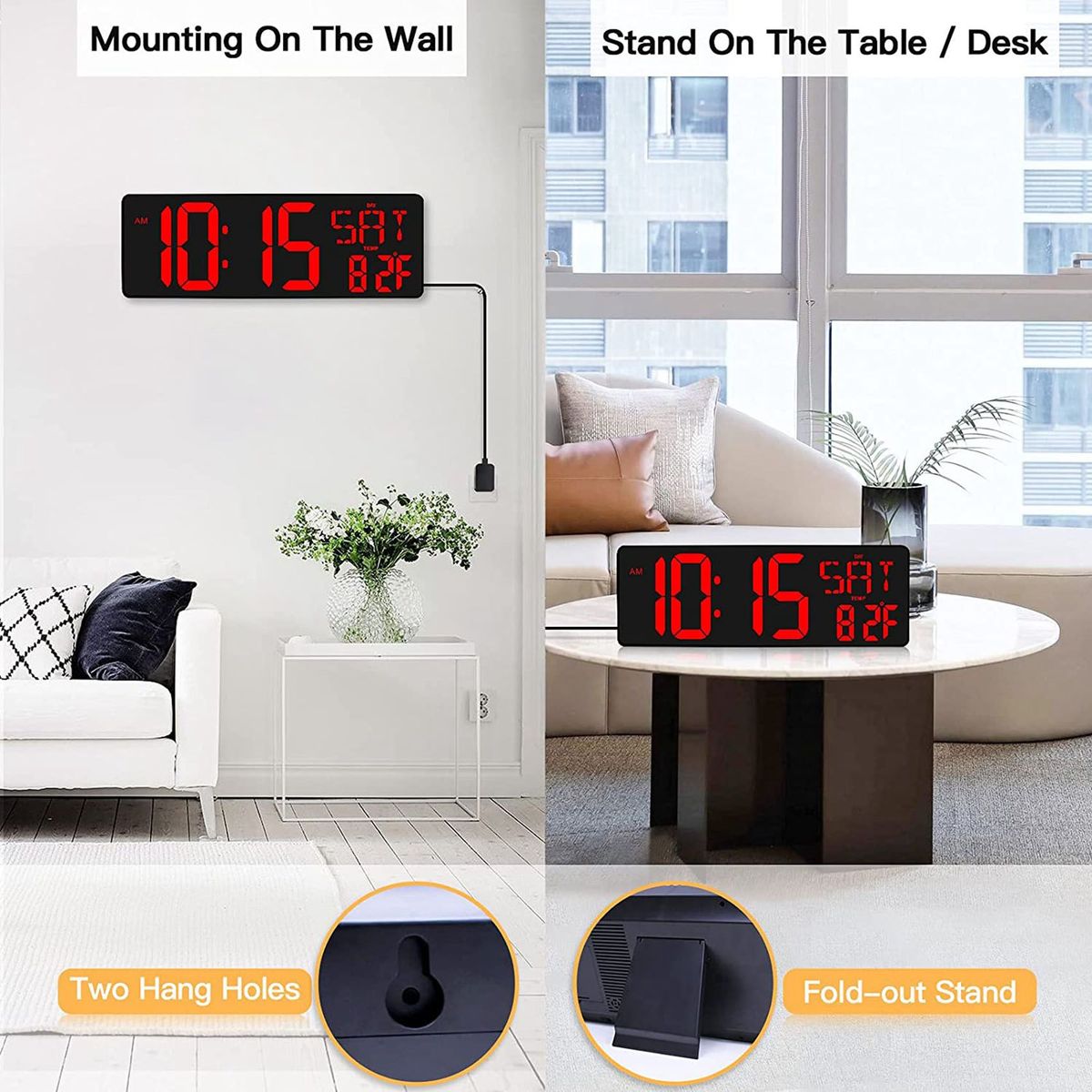 Large Digital Wall Clock With Remote Control