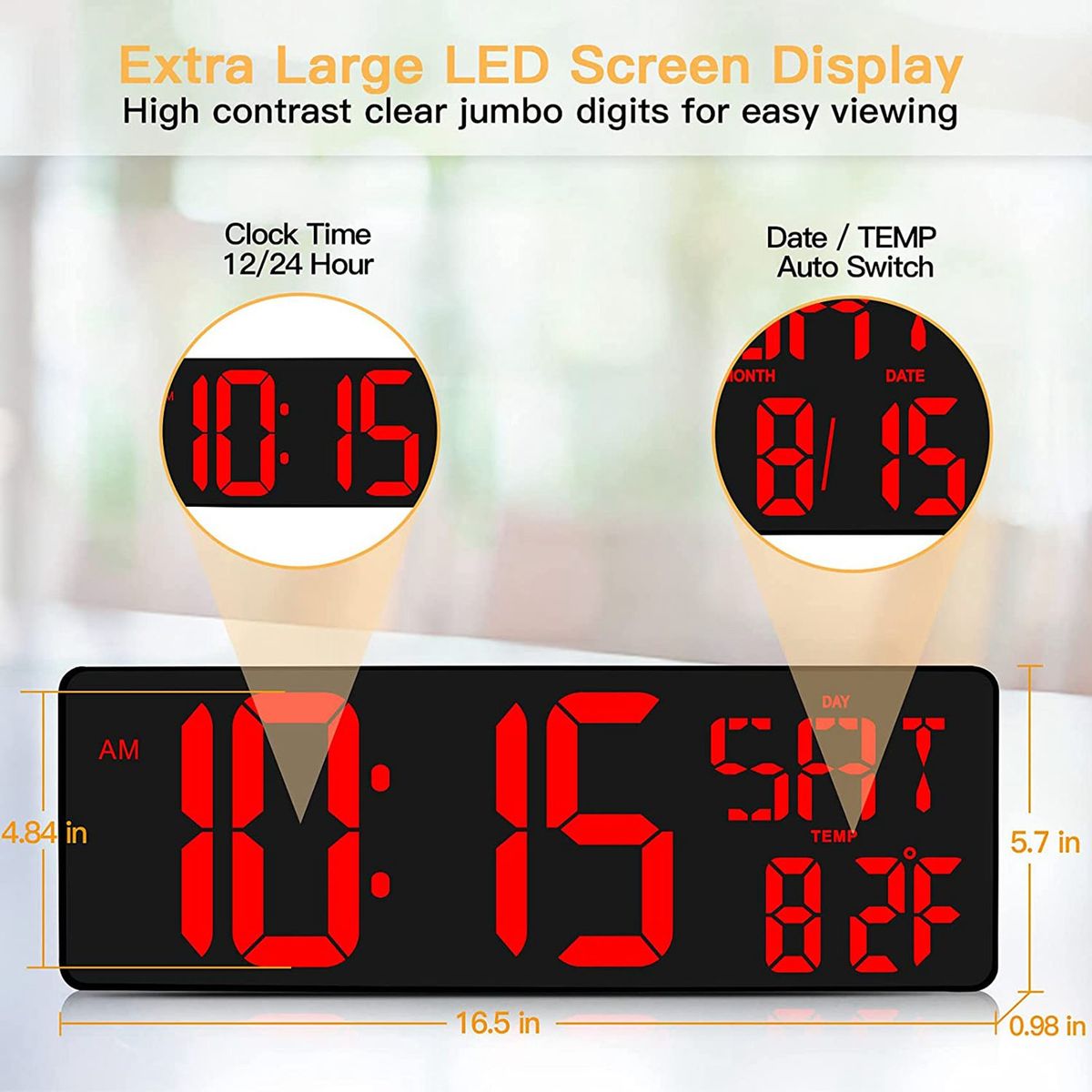 Large Digital Wall Clock With Remote Control