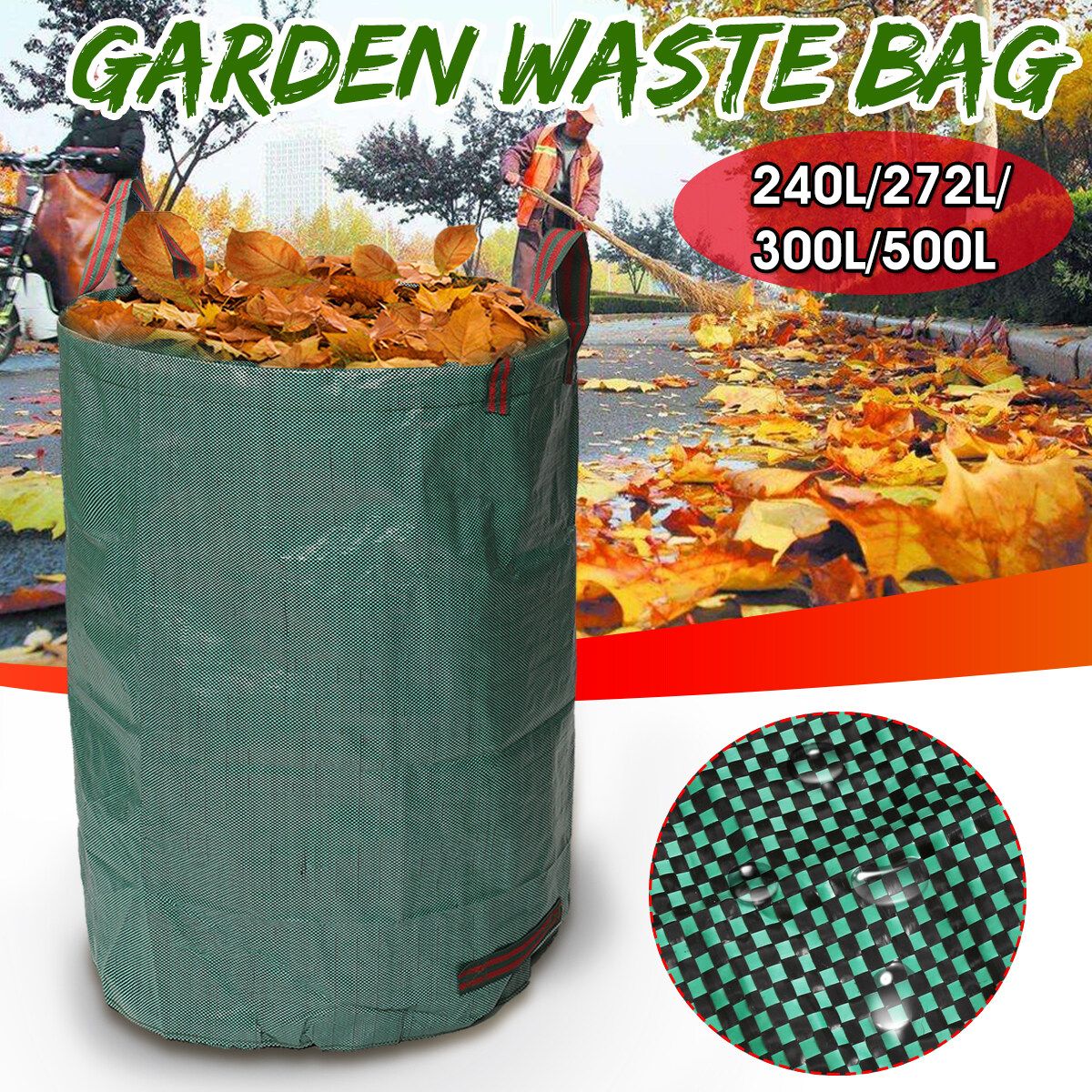 240L~ 500L Large Capacity Heavy Duty Garden Leaf Flower Plant Waste Bag Black
